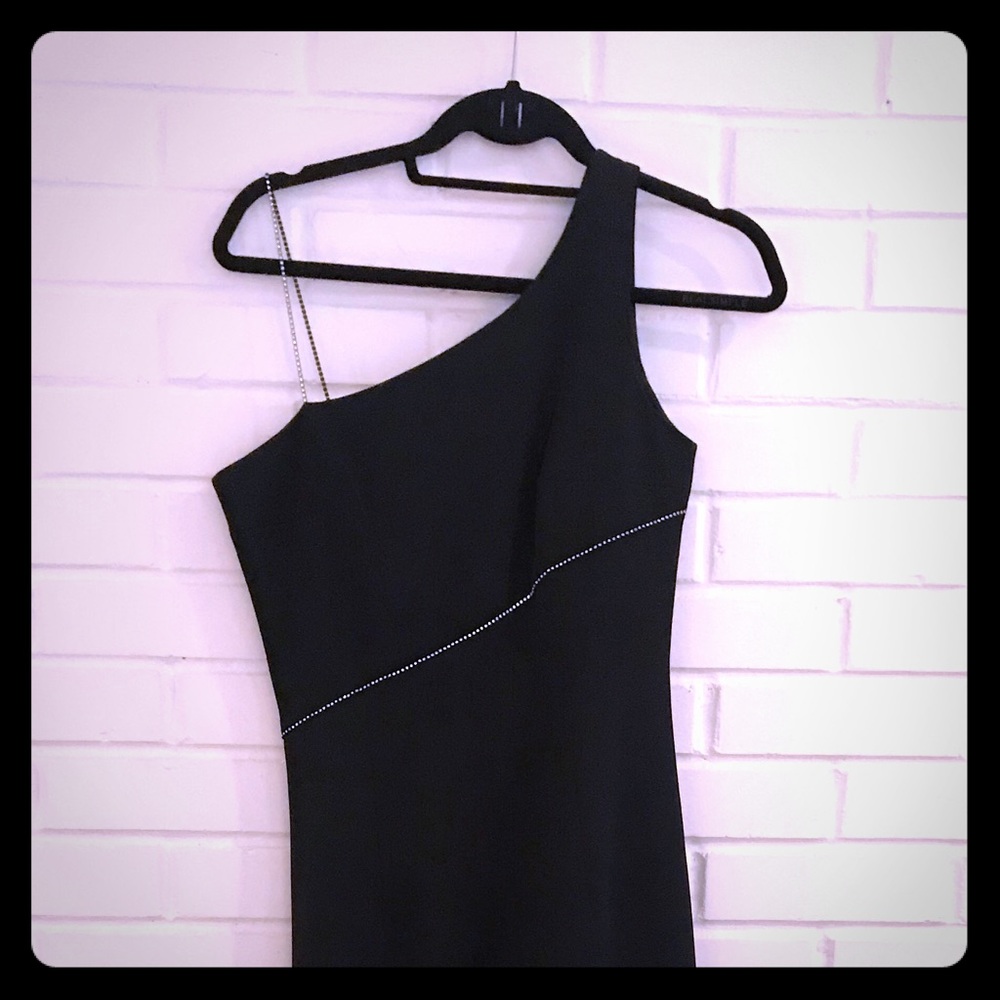 Black formal full length one shoulder dress